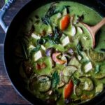 An easy authentic recipe for Thai Green Curry with eggplant and your choice of tofu, chicken or shrimp.  A fast and easy weeknight dinner that can be made in 30 minutes!  Use store-bought green curry paste or make your own homemade green curry paste.