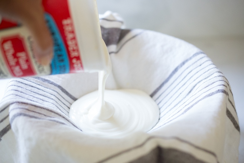 straining yogurt for Labneh