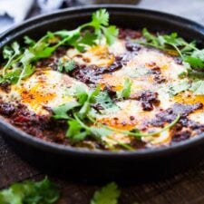 Moroccan Eggs with Lamb and Harissa yogurt