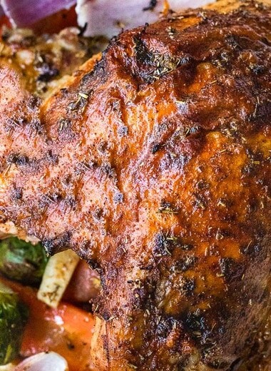 Oven Roasted Turkey Breast with spices, herbs, garlic and lemon zest! Tender juicy meat with crispy flavorful skin, it's a simple alternative to a full-sized turkey, perfect for smaller families!