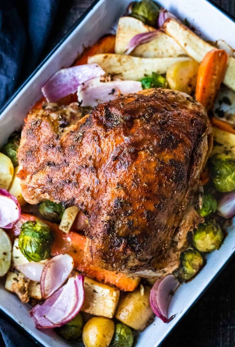 Oven Roasted Turkey Breast with spices, herbs, garlic and lemon zest! Tender juicy meat with crispy flavorful skin, it's a simple alternative to a full-sized turkey, perfect for smaller families!