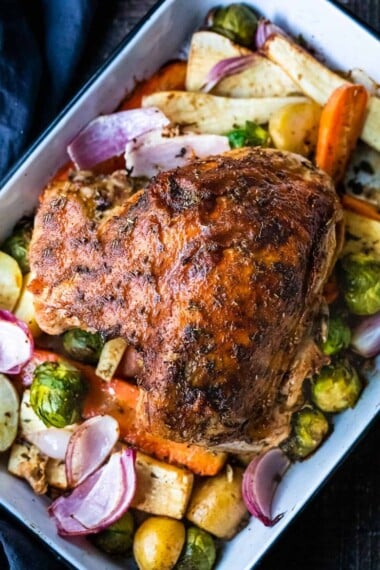 Oven Roasted Turkey Breast with spices, herbs, garlic and lemon zest! Tender juicy meat with crispy flavorful skin, it's a simple alternative to a full-sized turkey, perfect for smaller families!