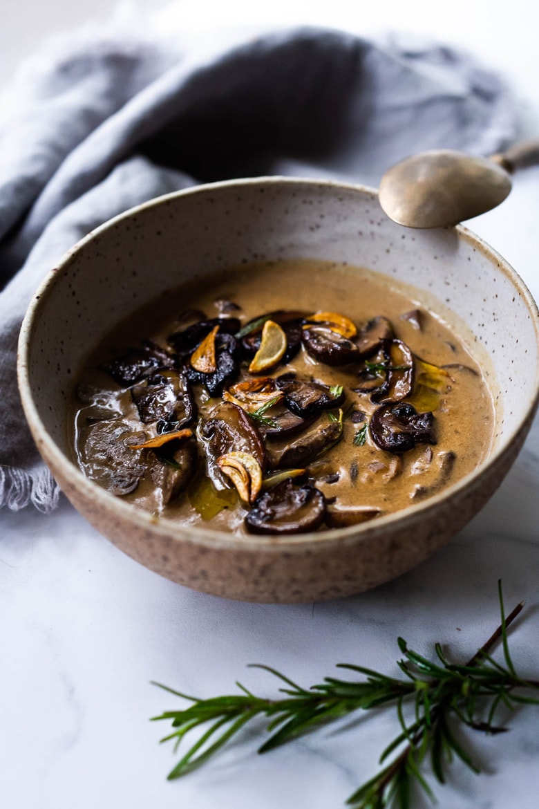 Soup in a bowl.