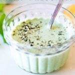 Vegan Creamy Hemp Dressing is vegan, herby and delicious- an easy way to spice up your favorite salads and veggie platters! Make this with fresh dill, parsley or basil! Keto and vegan. #hempdressing #vegandressing #ketodressing #healthydressing #hemprecipes #hempseeds
