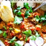 This Moroccan Red Lentil Quinoa Soup is made with simple ingredients, easy to make and full of delicious flavor! Make this in an Instant Pot or stove top. #lentilsoup #veganlentilsoup #vegansoup #quinoasoup #moroccansoup #redlentilsoup