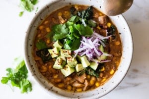 This Jackfruit Chili recipe is vegan and delicious! Made with white beans and green chilis, it can be made in an Instant Pot or on the stovetop. A fast and easy dinner recipe can be made in 30 minutes!