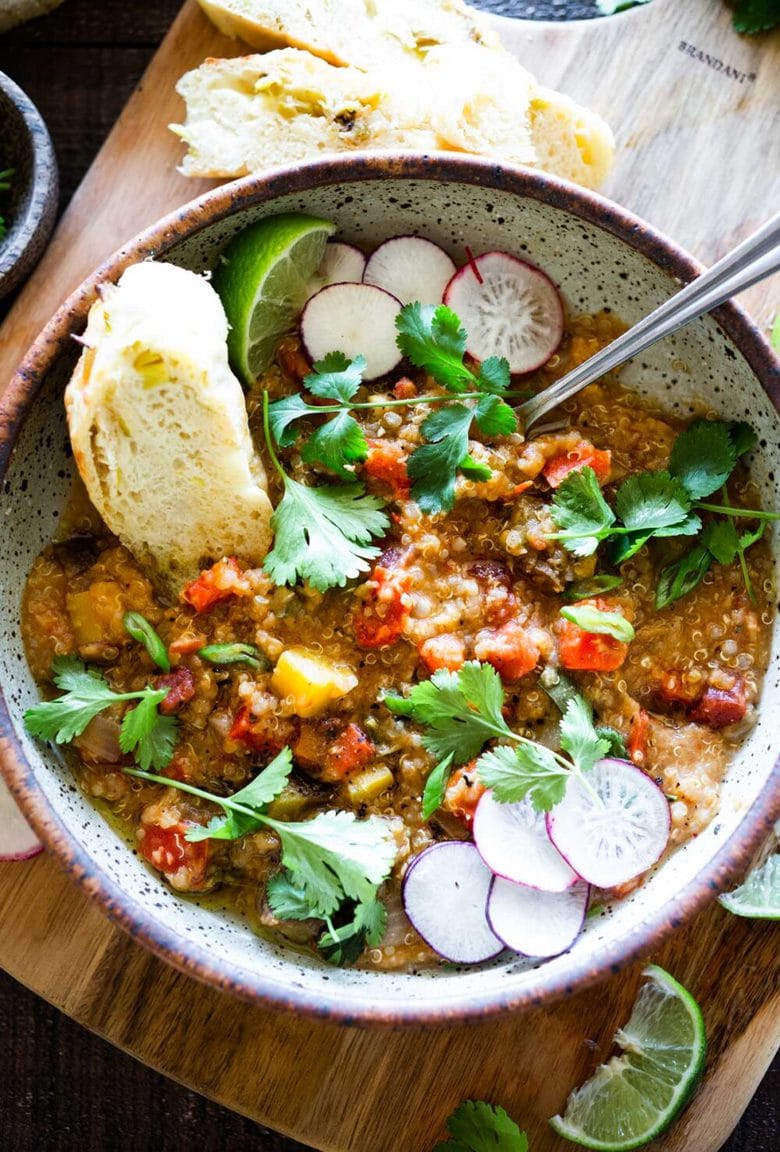 This Moroccan Red Lentil Quinoa Soup is made with simple ingredients, easy to make and full of delicious flavor! Make this in an Instant Pot or stove top. #lentilsoup #veganlentilsoup #vegansoup #quinoasoup #moroccansoup #redlentilsoup