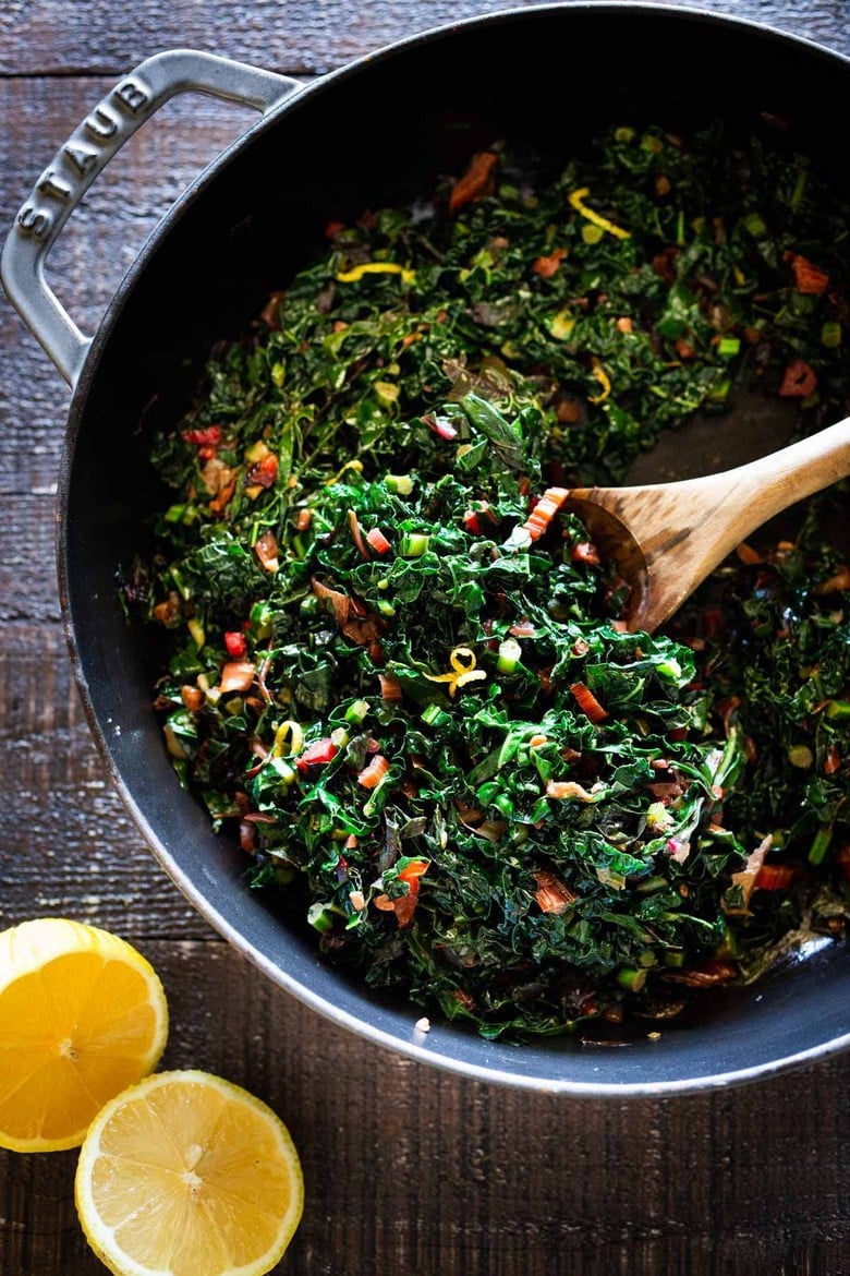 Any vegetarians here? 7-qt Lodge Dutch oven w/ sauteed kale, beets