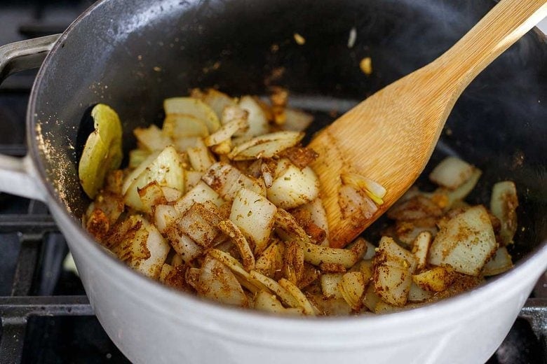 spices added to the onions