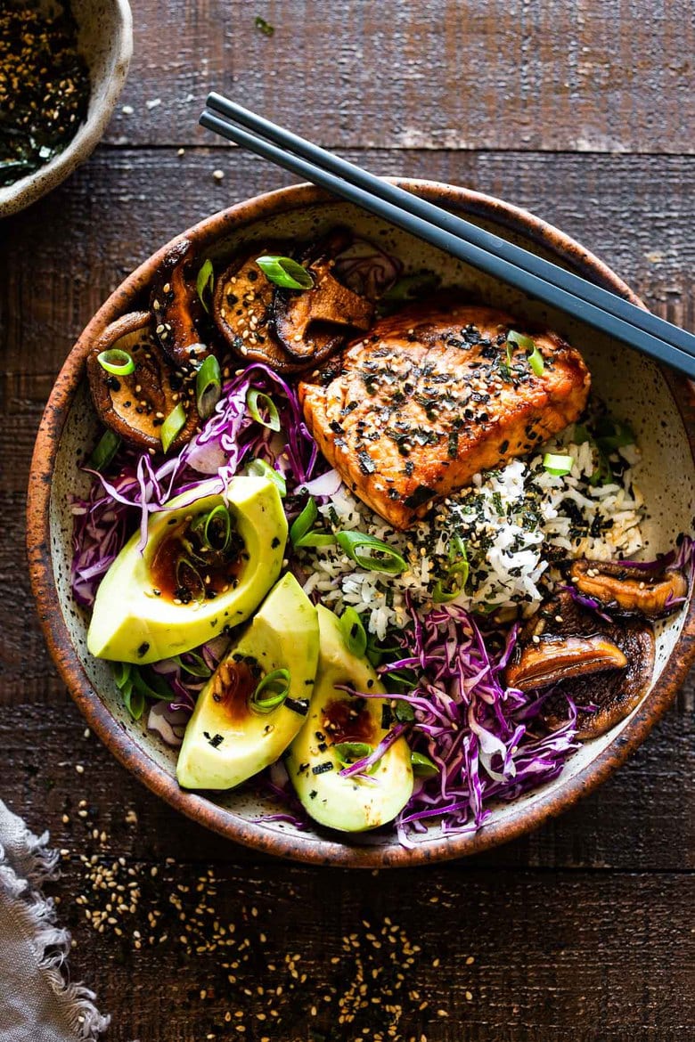 20 of our BEST Salmon Recipes | Furikake Salmon Bowls- Seared Salmon with Sesame oil a fast and easy weeknight dinner that healthy and delicious. #salmonbowl #keto #salmon
