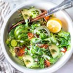 Smoked Salmon, Avocado and Fennel Salad with butter lettuce and creamy Dill Dressing. Fast and easy, this hearty entree salad makes for a delicious lunch or dinner main. #salad #salmonsalad