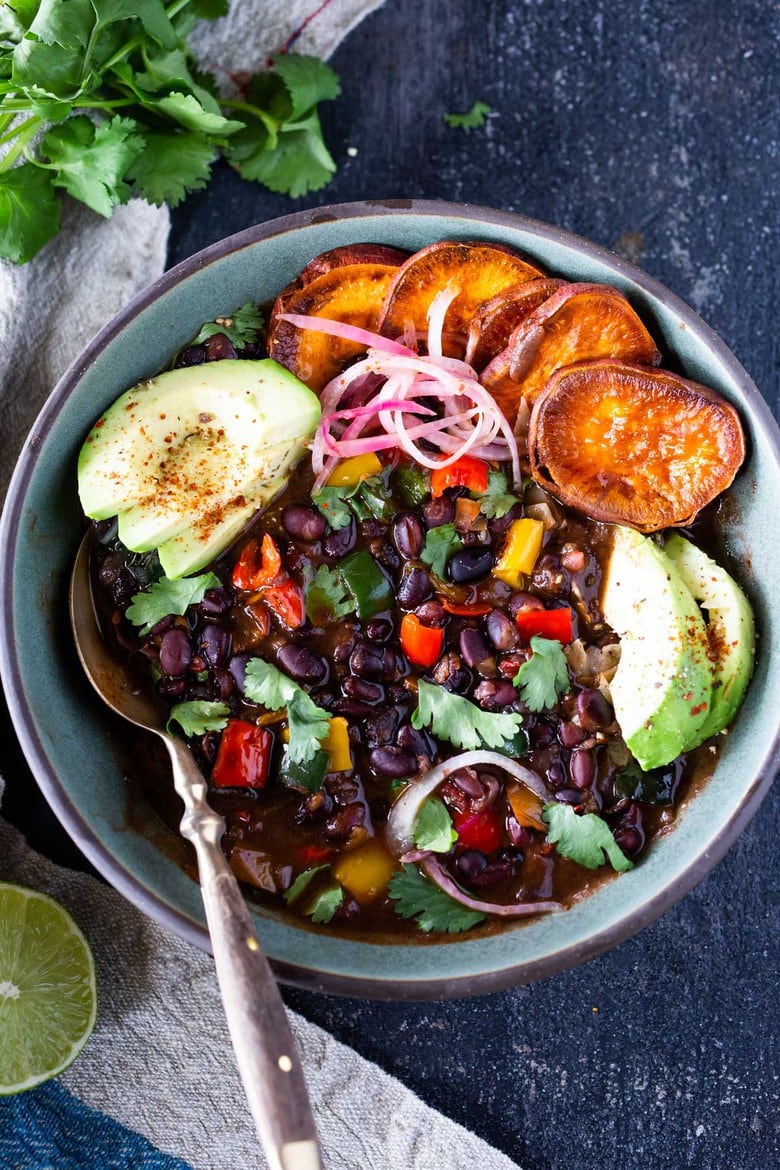 A simple vegan recipe for Cuban Black Bean Soup that can be made in an Instant Pot with Dry Beans! Vegan and delicious!