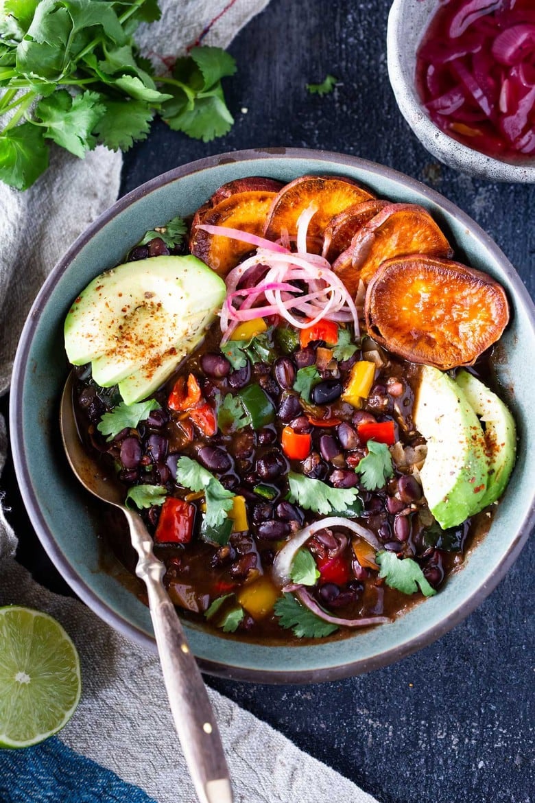 A simple vegan recipe for Cuban Black Bean Soup that can be made in an Instant Pot with Dry Beans! Vegan and delicious!