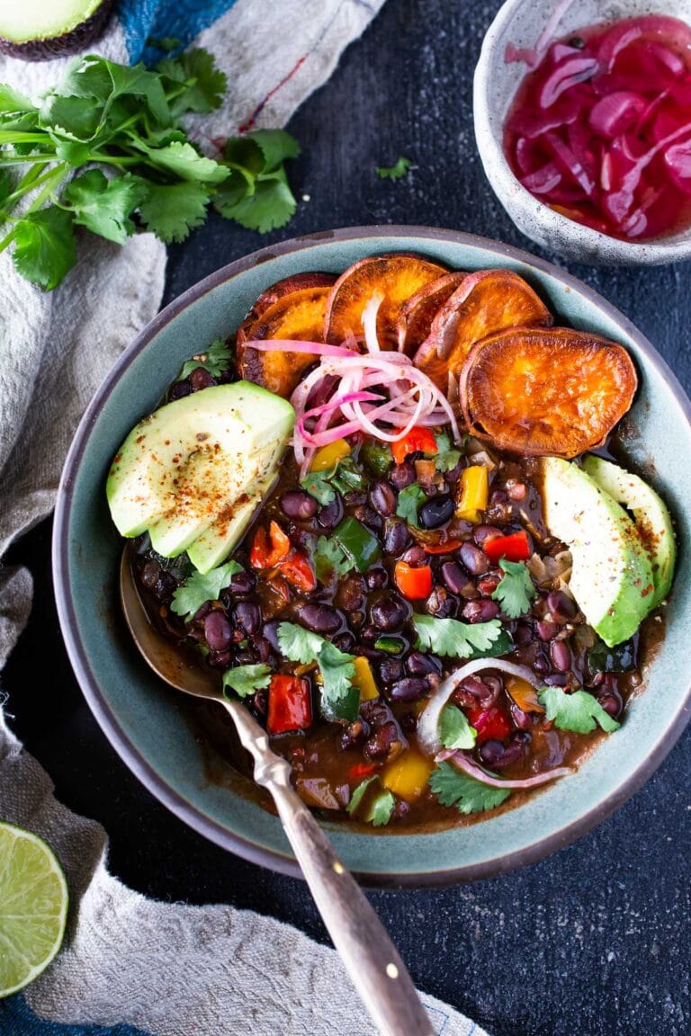 A simple vegan recipe for Cuban Black Bean Soup that can be made in an Instant Pot with Dry Beans! Vegan and delicious!