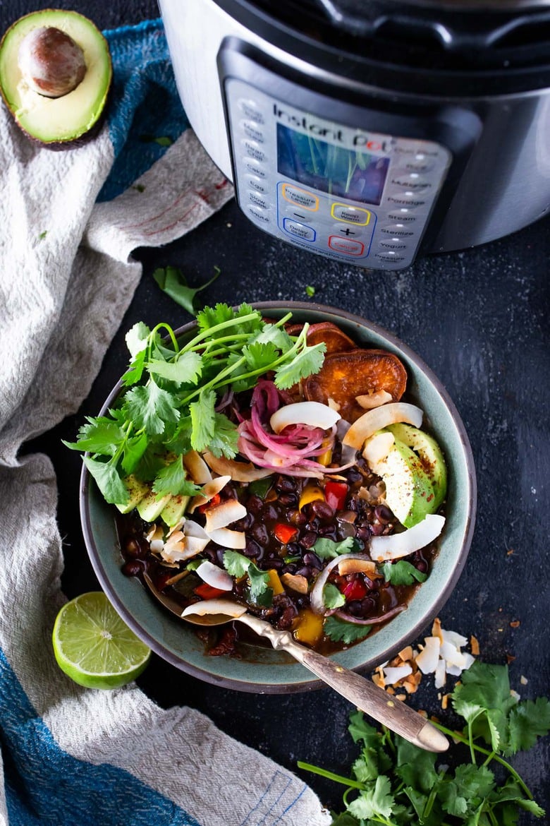 A simple vegan recipe for Cuban Black Bean Soup that can made in an Instant Pot with Dry Beans! Vegan and delicious!
