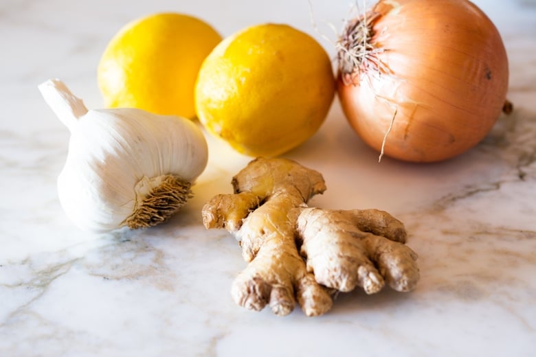 garlic, onion, lemon, ginger