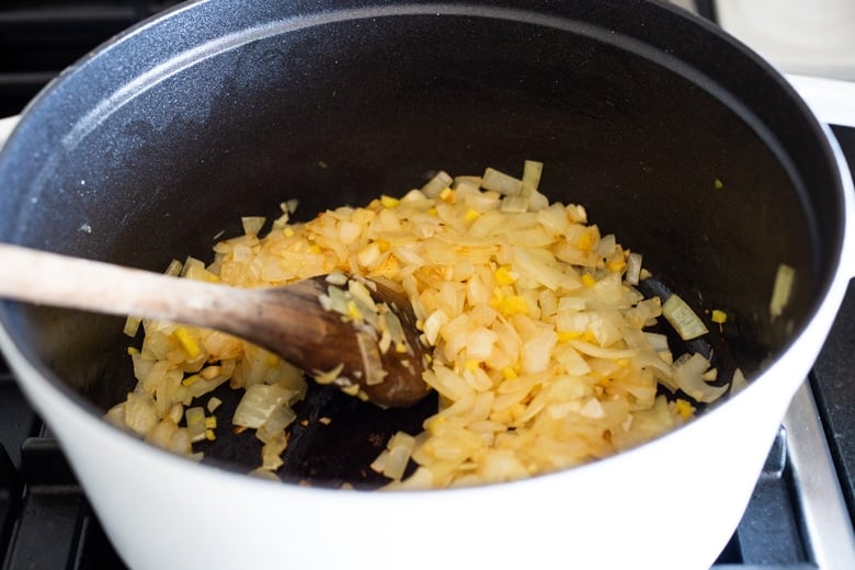 sautéing the onions