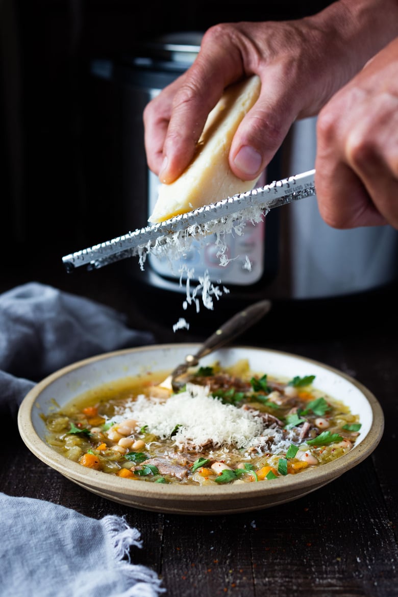 Brothy Leek, Lamb and Cabbage Soup with White beans- a delicious and healthy, soul-warming soup that can be made in an Instant Pot! #lambstew #instantpotrecipes 