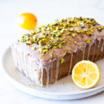 Meyer lemon loaf cake with pistachios and lemon glaze