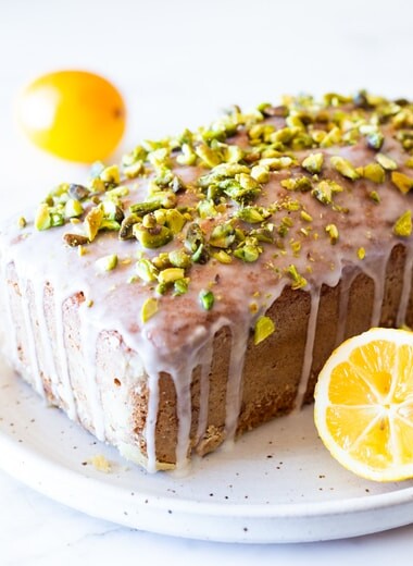 Meyer lemon loaf cake with pistachios and lemon glaze