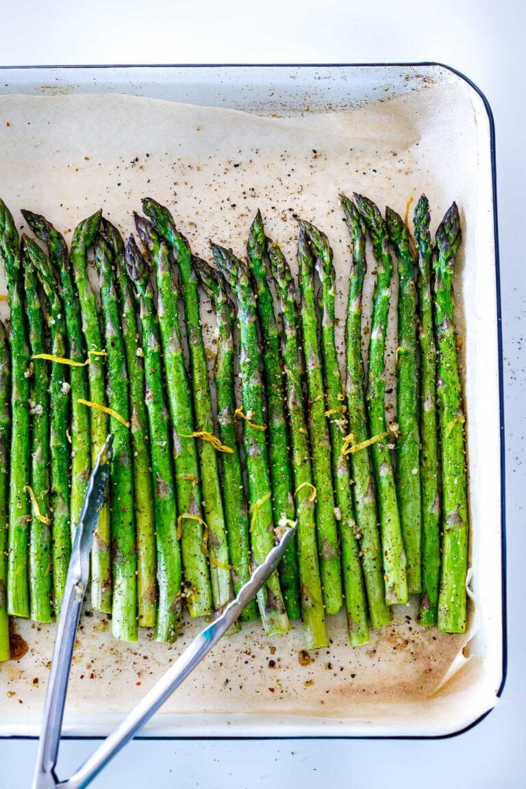 Learn the secret to Roasted Asparagus that turns out perfectly tender-crisp every time.  A fresh, vibrant, and punchy spring side dish. Vegan.