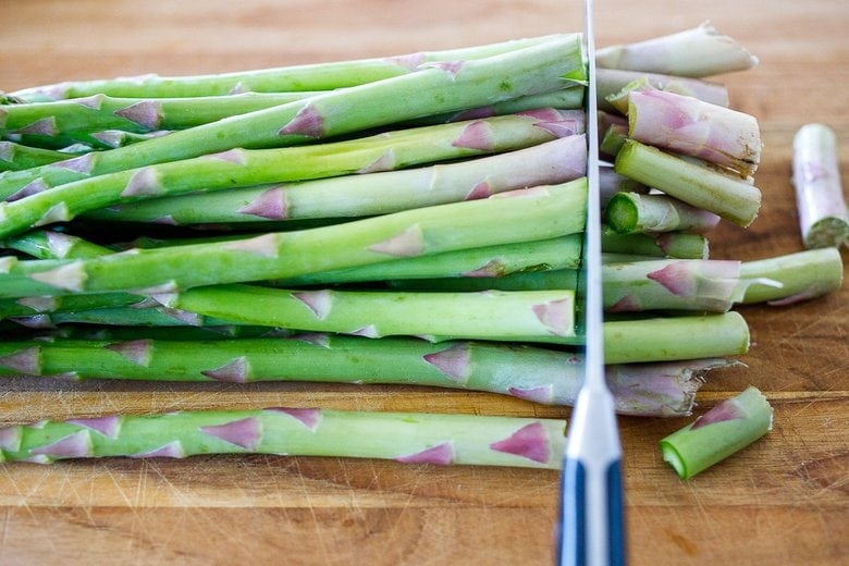 trimming the asparagus