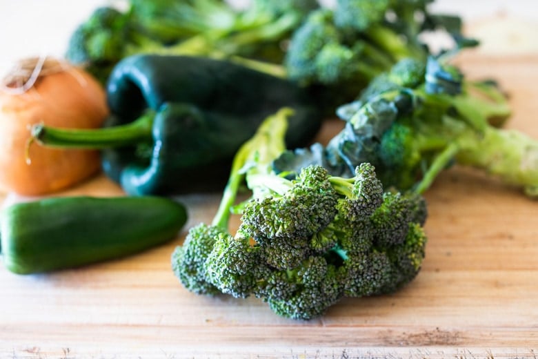 Broccoli florets, jalapeno and poblanos 