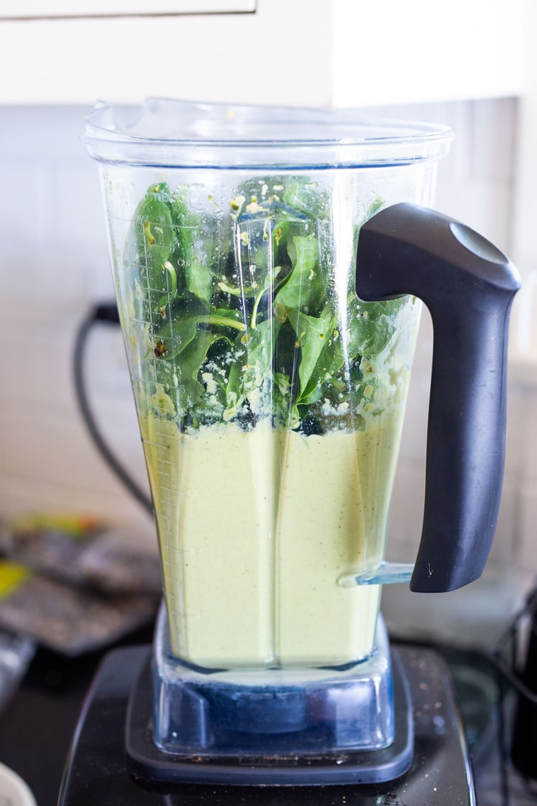 Blend the soup, add spinach for vibrant color.