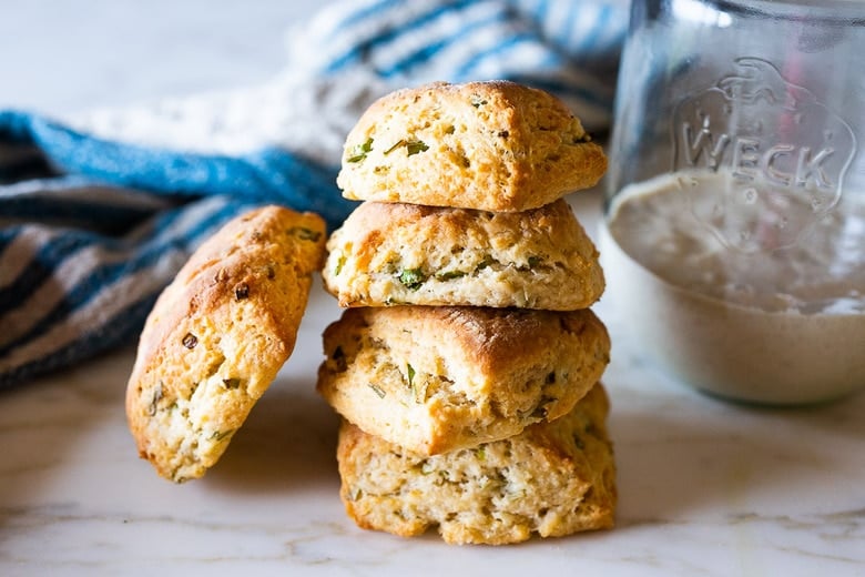 An easy recipe Sourdough Biscuits with scallions using leftover sourdough starter (or discard).This buttery biscuits can be made in 45 minutes!