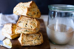 An easy recipe Sourdough Biscuits with scallions using leftover sourdough starter (or discard).This buttery biscuits can be made in 45 minutes!