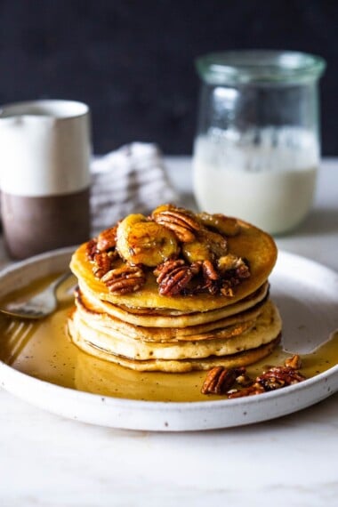 A quick and easy recipe for fluffy Sourdough Pancakes using sourdough starter or sourdough discard that can be made in just 30 minutes (or fermented overnight).