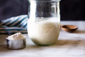 How to make your own Sourdough Starter, using simple ingredients with no special equipment, in 5-8 days, that can be used in crusty bread, pizza dough, waffles, pancakes, and rolls- instead of using yeast. Sourdough Starter is "wild" yeast, made from flour and water and the wild yeast in the air around us. 