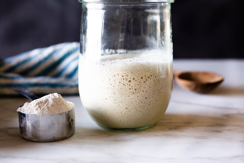 bubbling sourdough starter