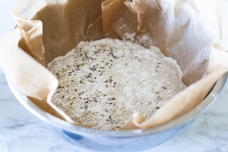 floured sourdough in a bowl