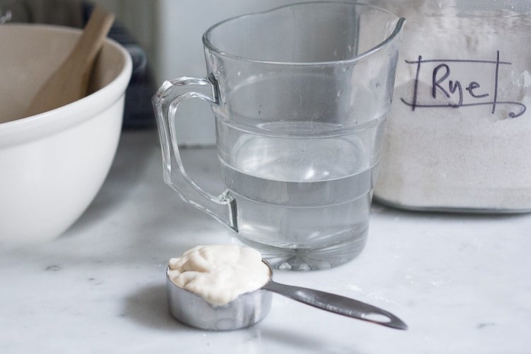 sourdough starter in a measuring cup