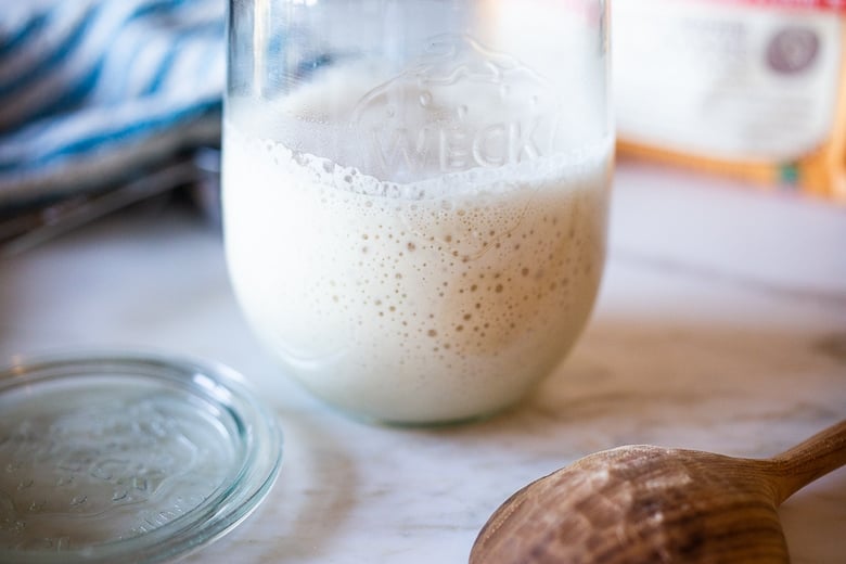 starter in a jar with small bubbles