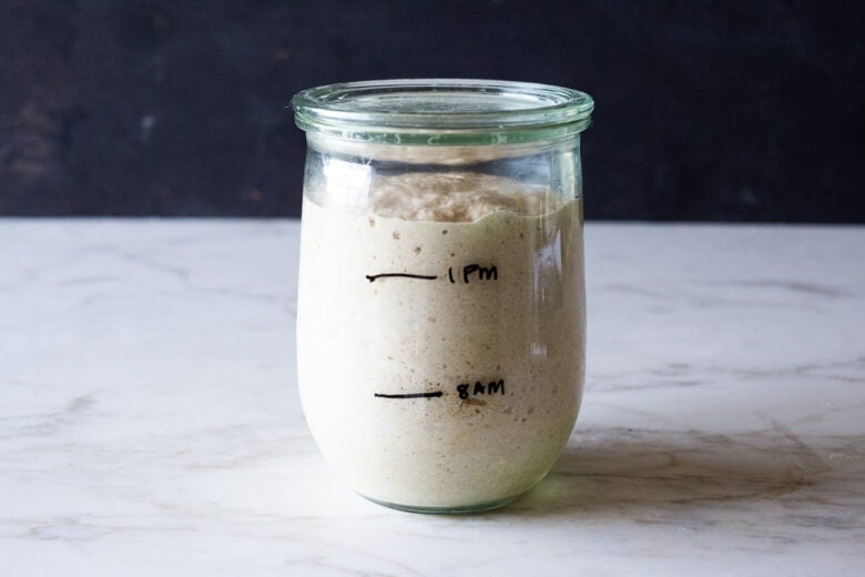 sourdough starter after being fed in the morning.