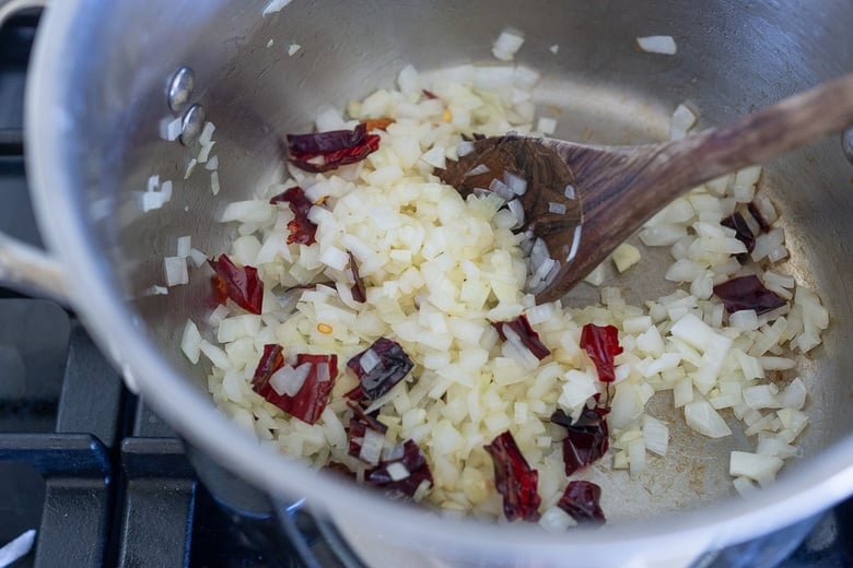 saluting onions, garlic and dried chilies 