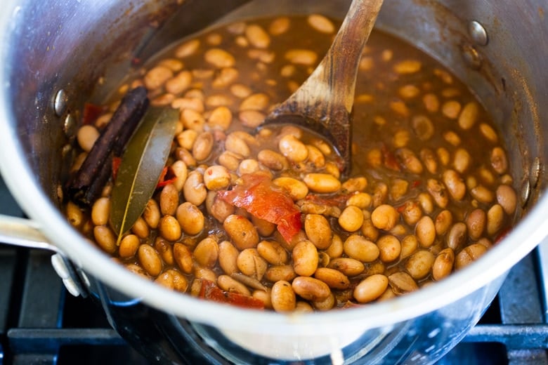 Mexican pinto beans simmering pinto beans on the stove 