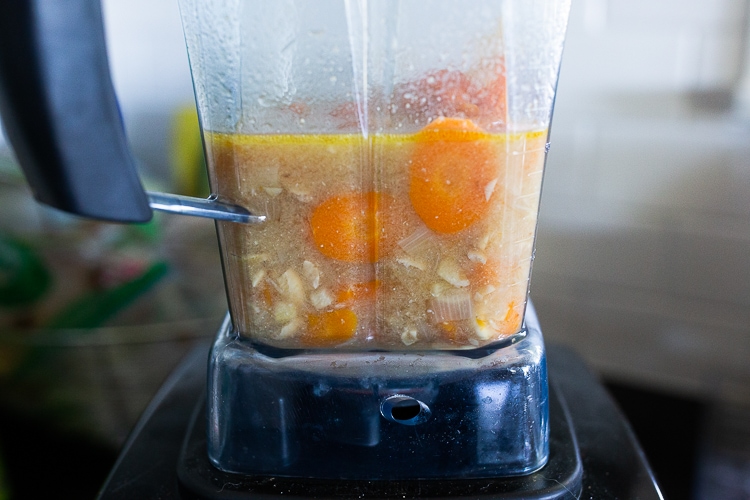 ingredients for carrot pasta sauce in blender.