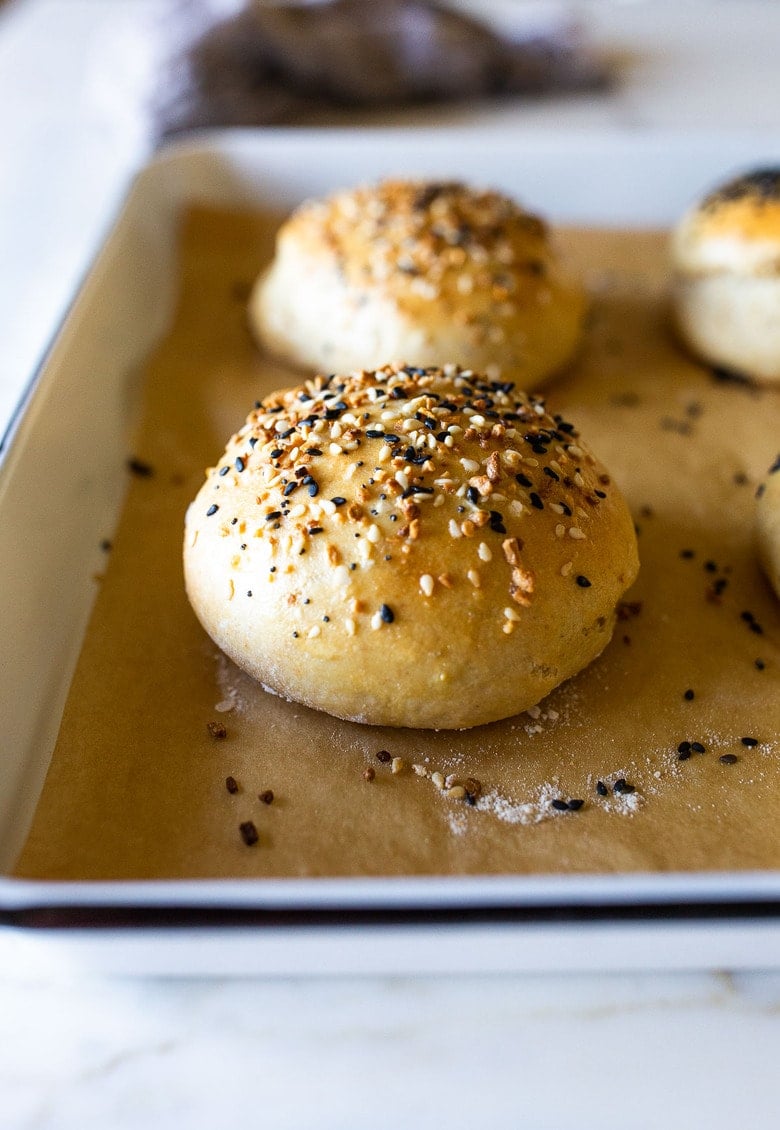 How to make Sourdough Buns with leftover over sourdough starter that are light and airy (like a brioche bun)  in about 2 1/2 hours from start to finish, with only 20 minutes of hands-on time. 