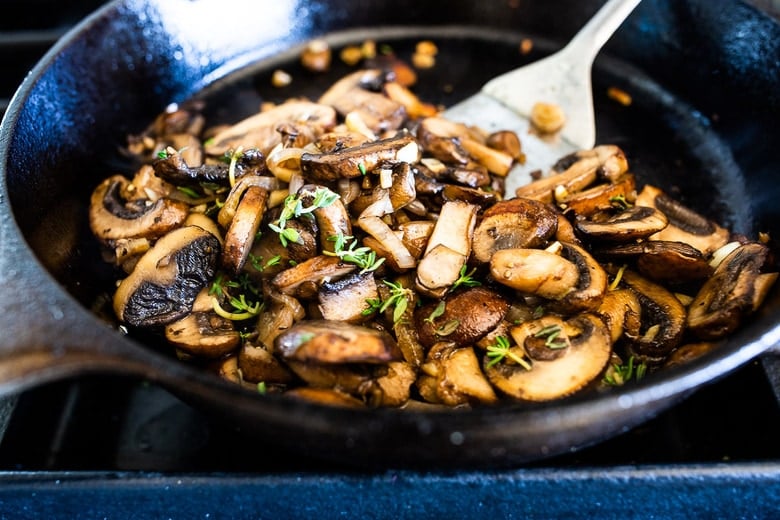 sautéing mushrooms for mushroom toast