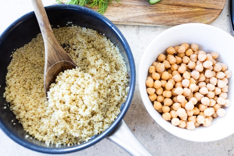 making the quinoa salad.