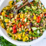 Lemony Chickpea Quinoa Salad with cucumber, tomato, dill, parsley and Preserved Lemon Dressing. #chickpeasalad #quinoasalad