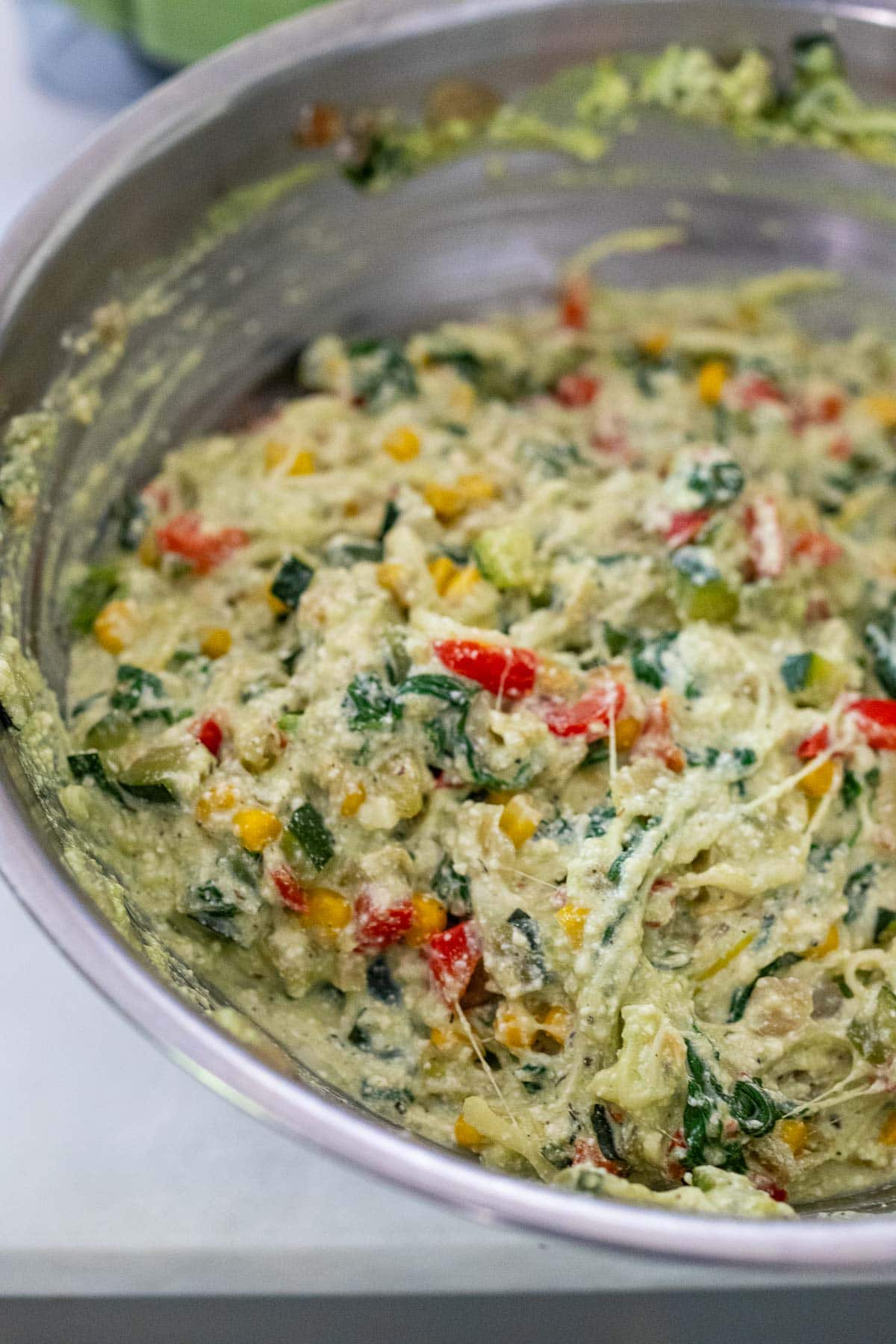 Mixing the filling with ricotta cheese