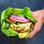 The best Turkey Burger Recipe with jalapeño, cilantro, lime zest, scallions , roasted poblano peppers and Chimichurri Mayo! Serve it in a bun or in a lettuce wrap! #turkeyburger #turkeyburgerrecipe