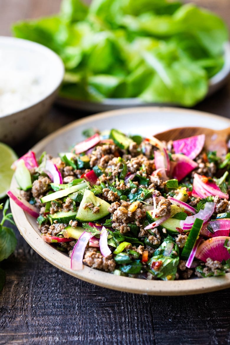 Tahi larb salad in a bowl