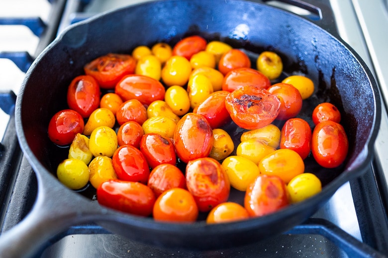 blistering tomatoes for risotto 