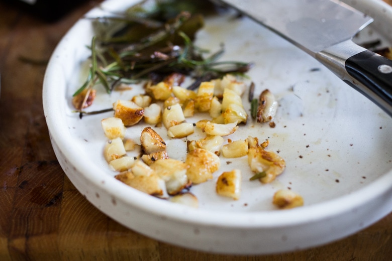 caramelize the garlic and chop it up