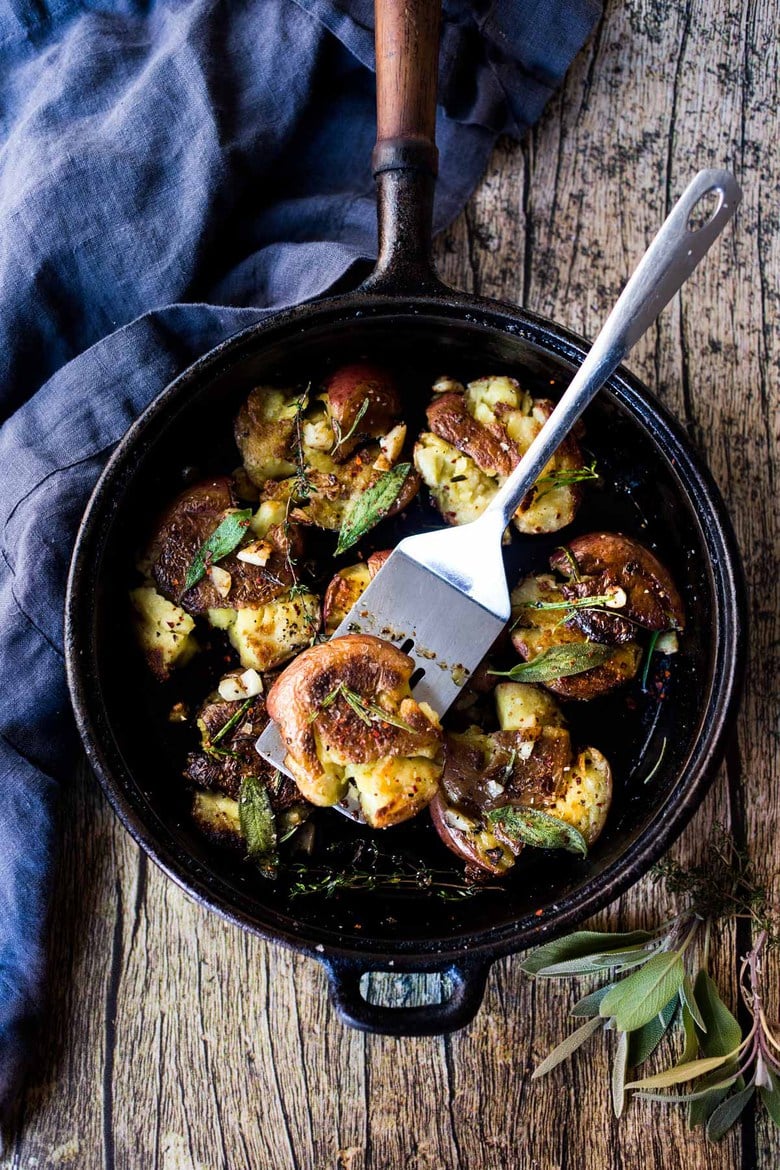 Smashed Potatoes with Garlic and Herbs - Dinner at the Zoo